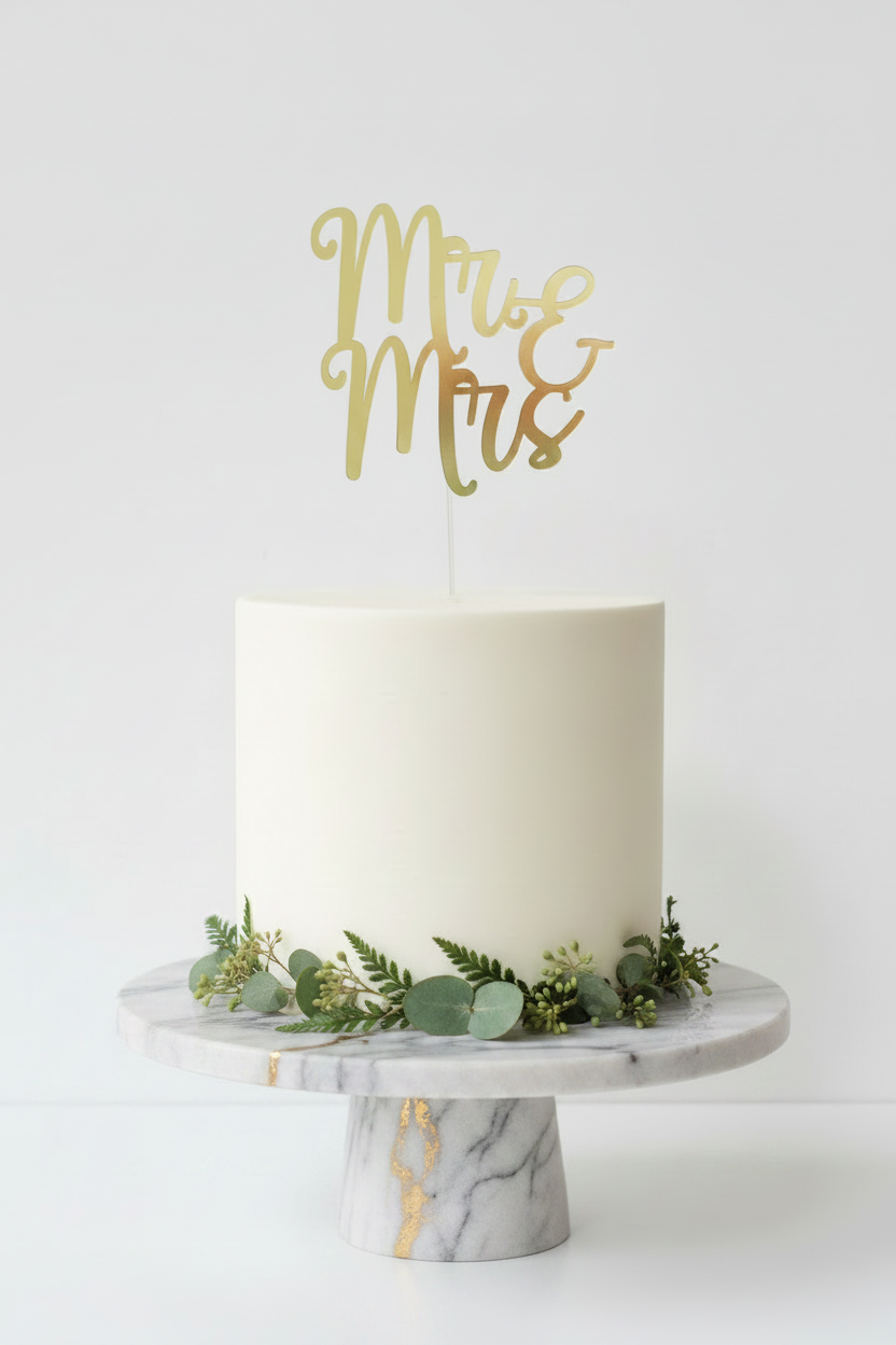 Mr. & Mrs. Cake Topper Metallic Gold