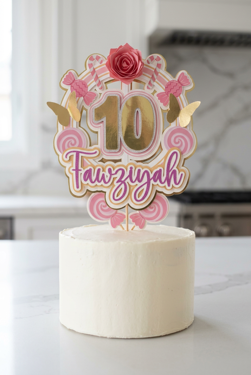 Personalized Name and Age Candy, Flower Butterfly Cake Topper