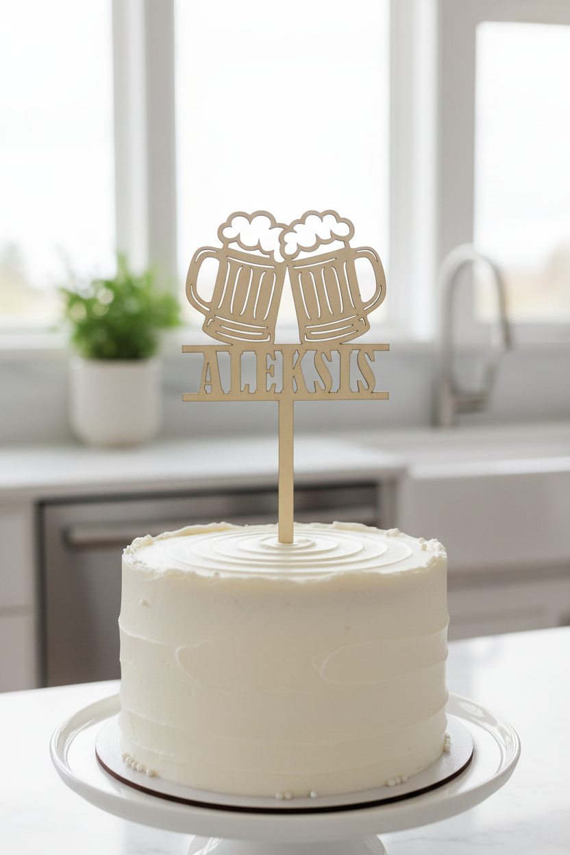 Personalized Beer Mug Cheers Wooden Cake Topper