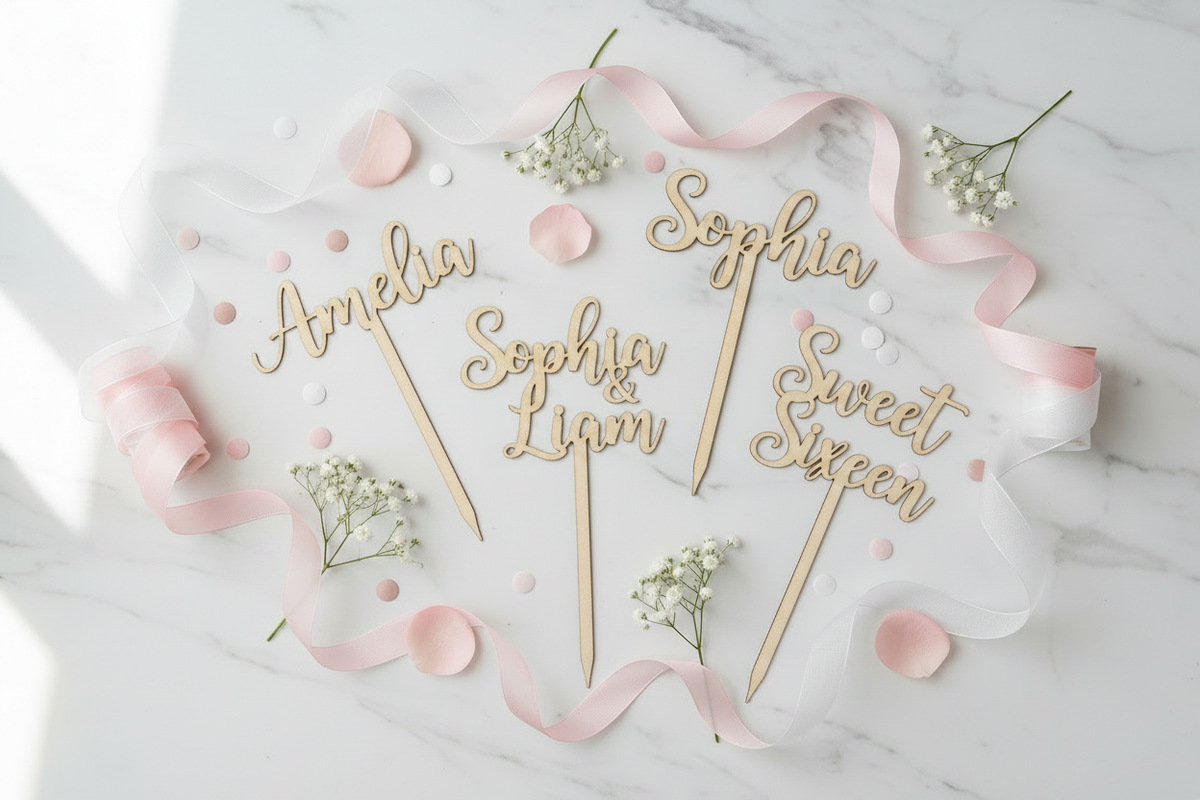 Personalized Wooden Cake toppers for birthdays, weddings, and events