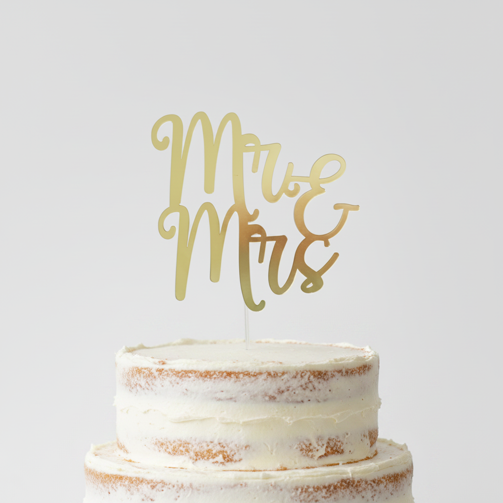 Mr. & Mrs. Cake Topper Metallic Gold