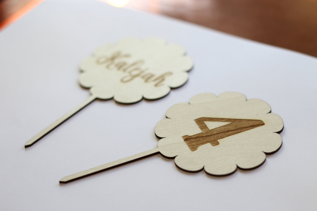 Personalized Name & Number Laser Cut Wooden Cake Topper