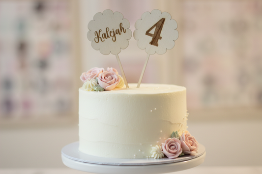 Personalized Name & Number Laser Cut Wooden Cake Topper