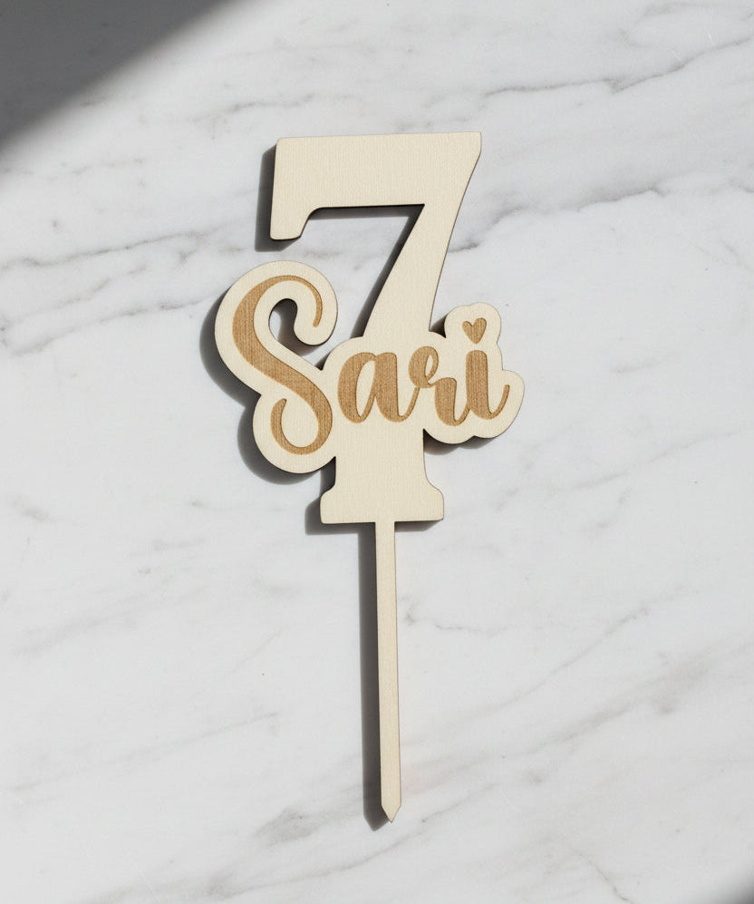 Personalized Name and Age Wood Cake Topper
