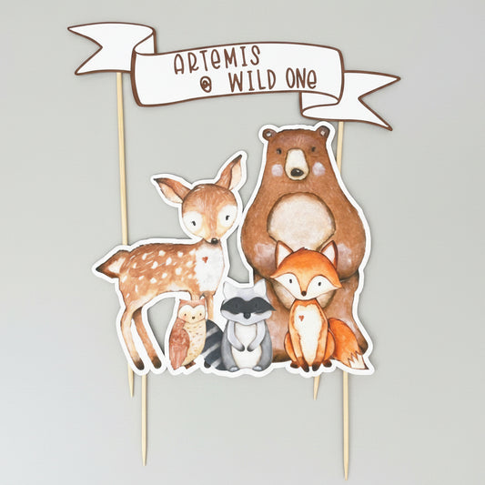 Personalized Woodland One year Old theme Cake Topper