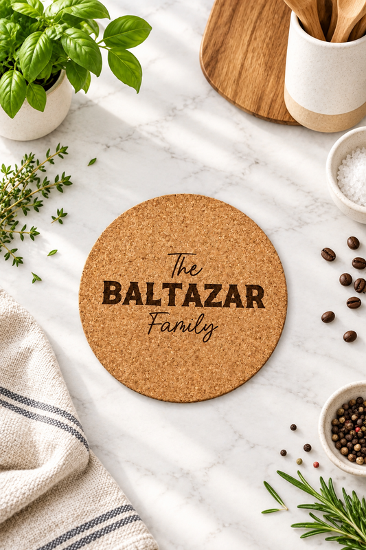 personalized cork heat pad/coaster for pans