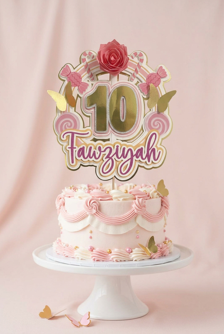 Personalized Name and Age Candy, Flower Butterfly Cake Topper