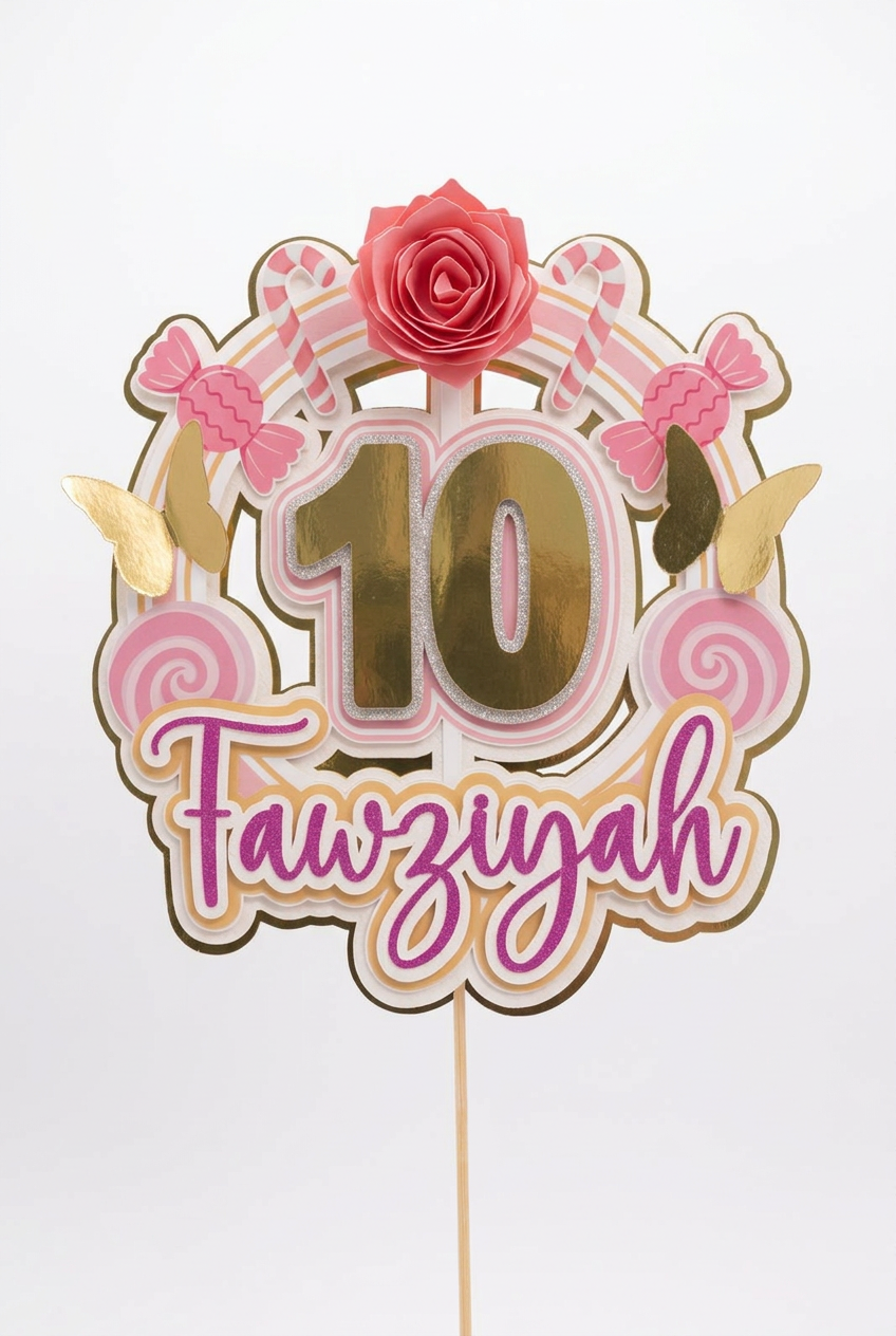 Personalized Name and Age Candy, Flower Butterfly Cake Topper