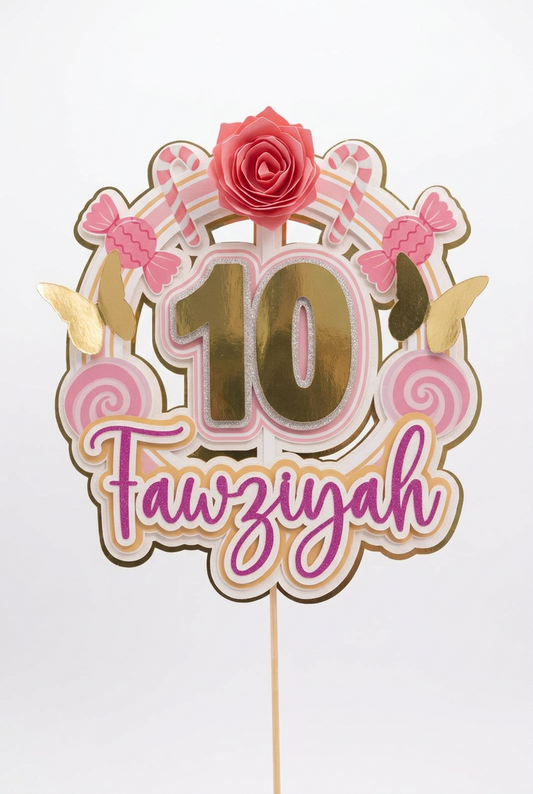 Personalized Name and Age Candy, Flower Butterfly Cake Topper