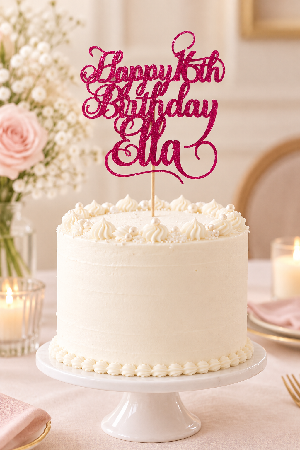Personalized Cursive Birthday Themed Cake Topper