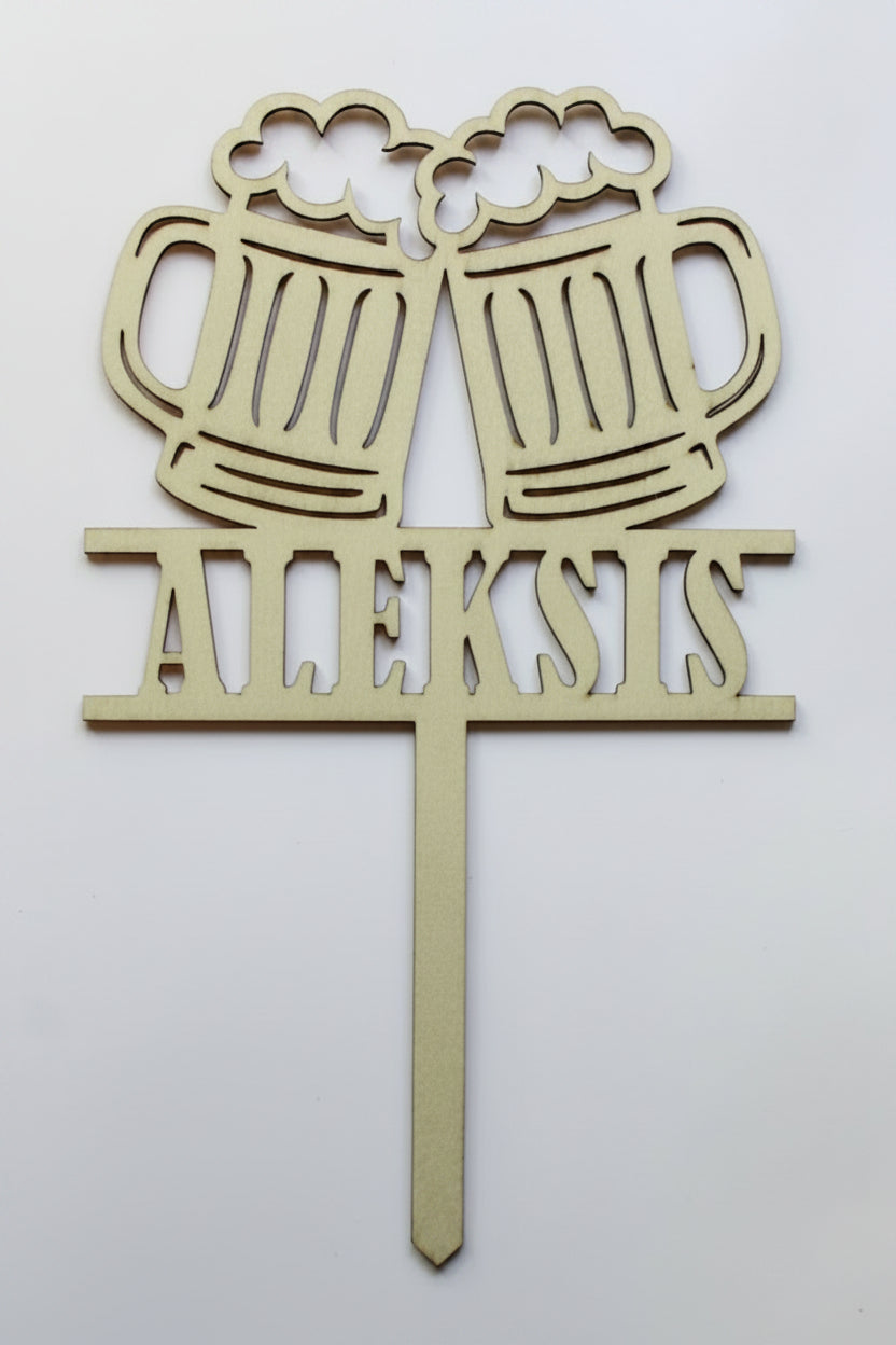beer mug cheers wooden cake topper for men