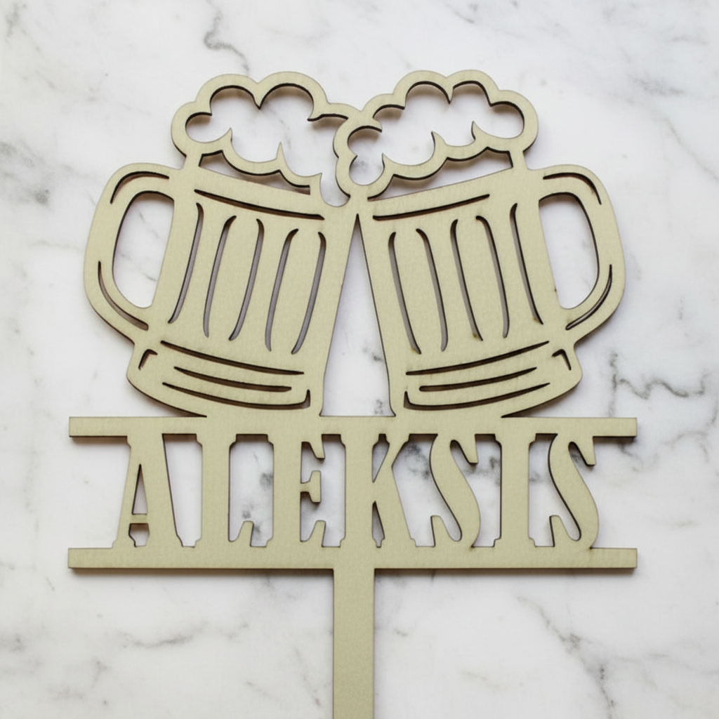 Personalized Beer Mug Cheers Wooden Cake Topper