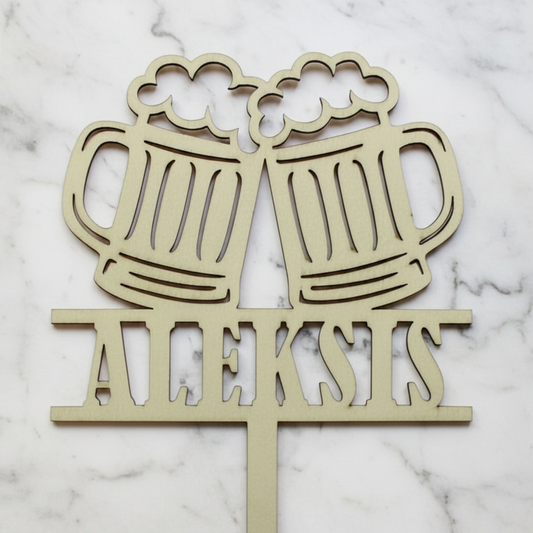 Personalized Beer Mug Cheers Wooden Cake Topper