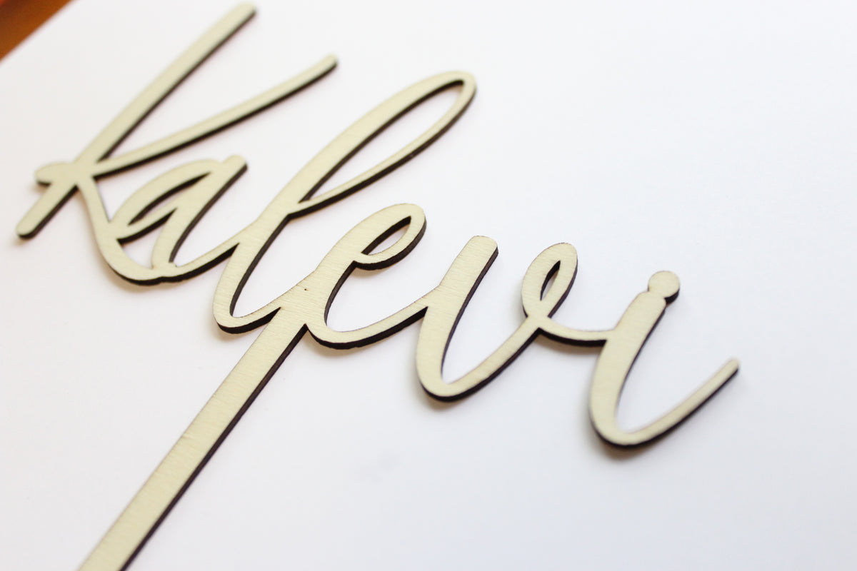 name wood cake topper